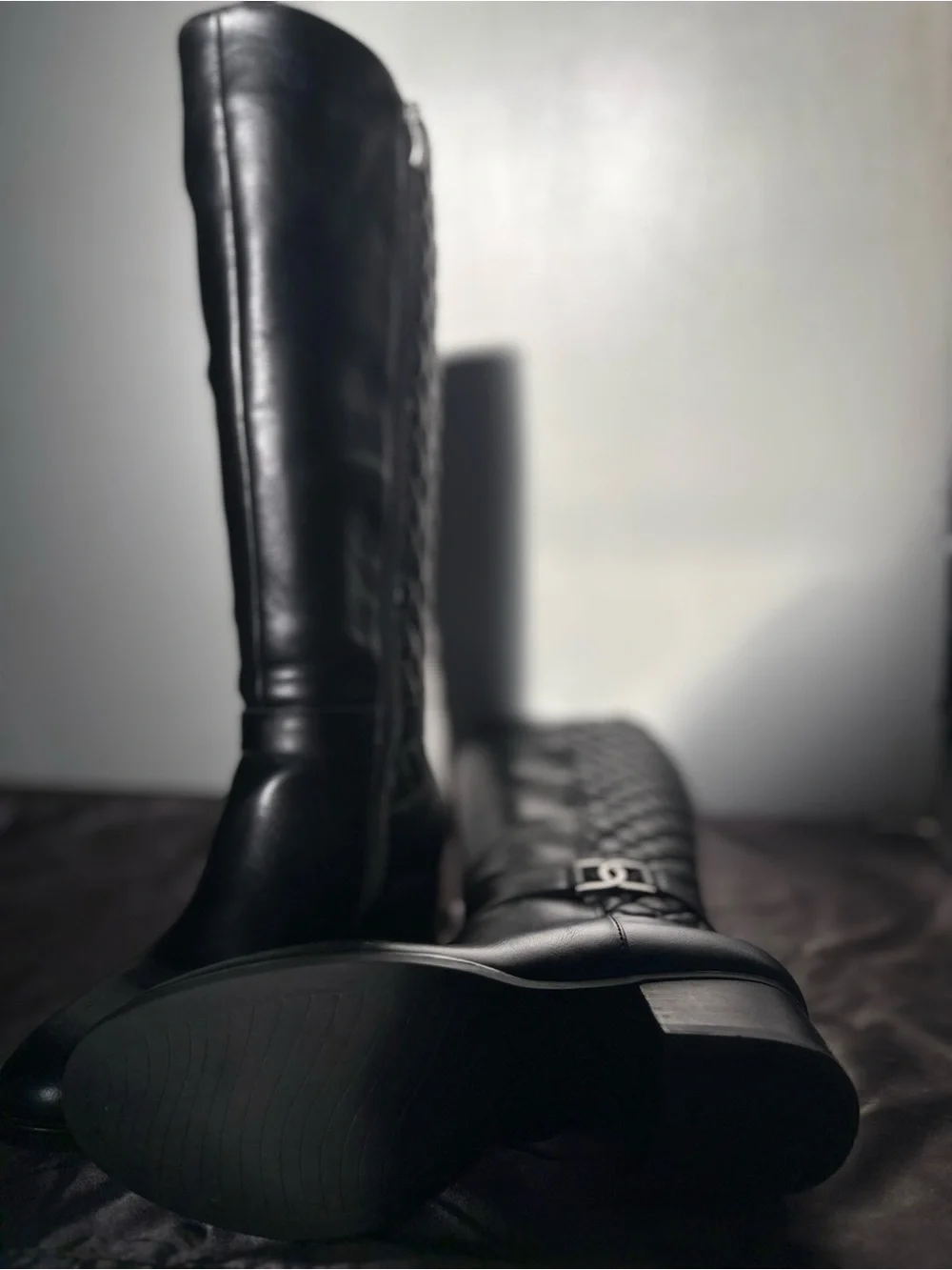 Adrienne Vittadini Black Quilted Shaft Over-the-Knee Boots